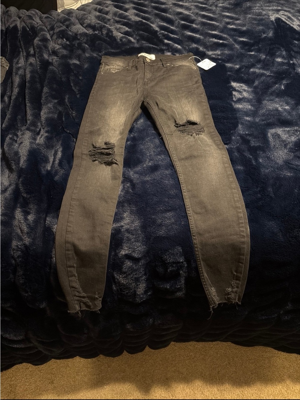 Free People Men's Skinny Distressed Jeans - Charcoal Black